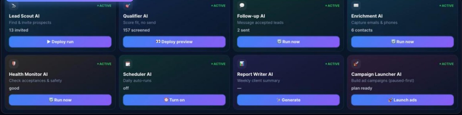 Deploy an AI agent to their laptop — eight agent cards, each one click