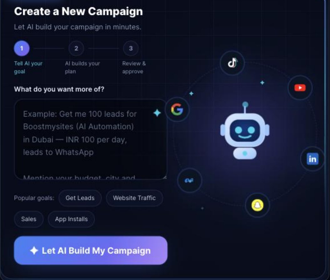 Campaign builder — type a goal, the AI builds the plan